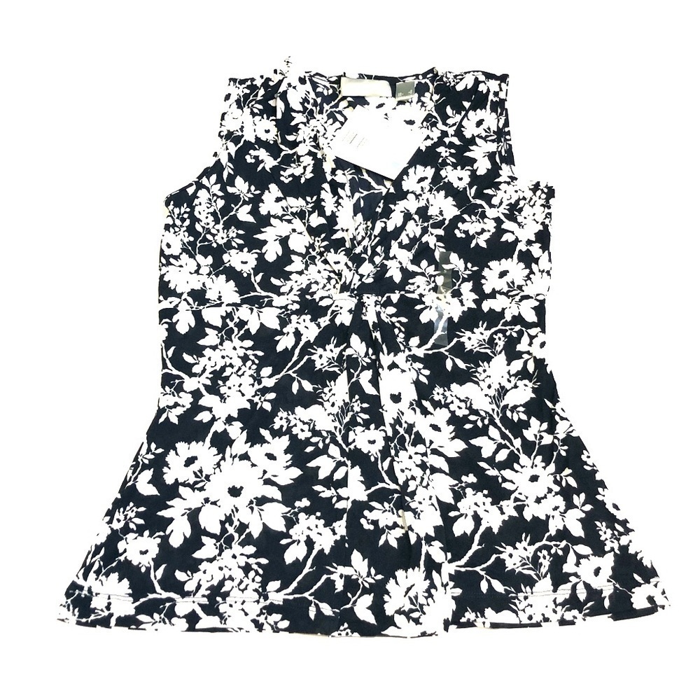 NWT Liz Claiborne Blue/White Floral V-Neck Style REMUF101 Small